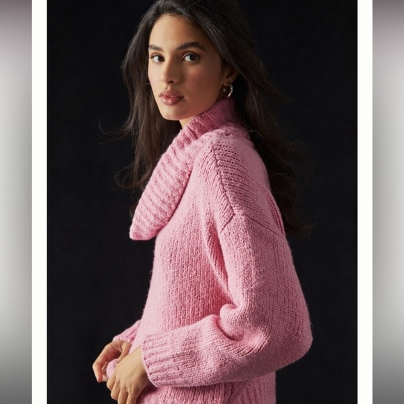 Anthropologie Pilcro Pink Chunky Knit Turtleneck Sweater - Picture 4 of 9